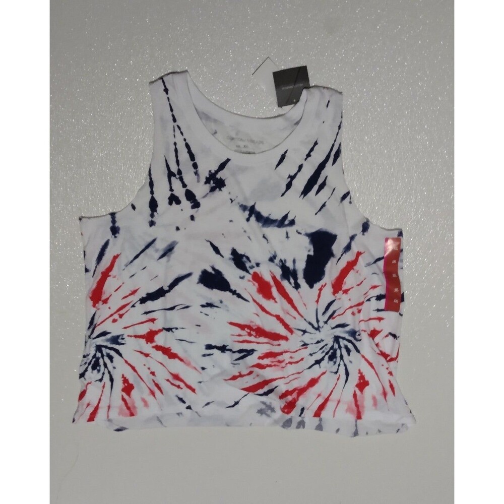 Women's size Medium Red Blue white cotton Graphic tie dye Tank Top in White